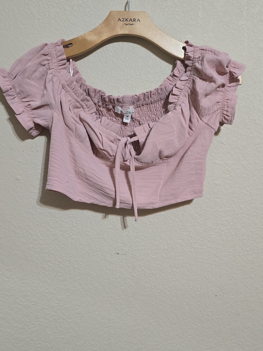 Love Tree Dusty Pink Ruffle-Smock Crop Top